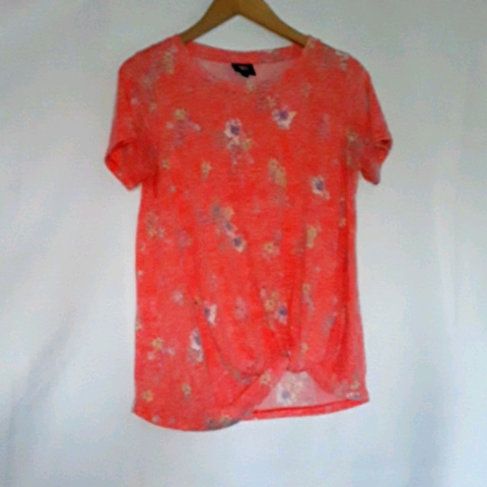 Bobeau Coral Orange Floral Spring Sweater Medium